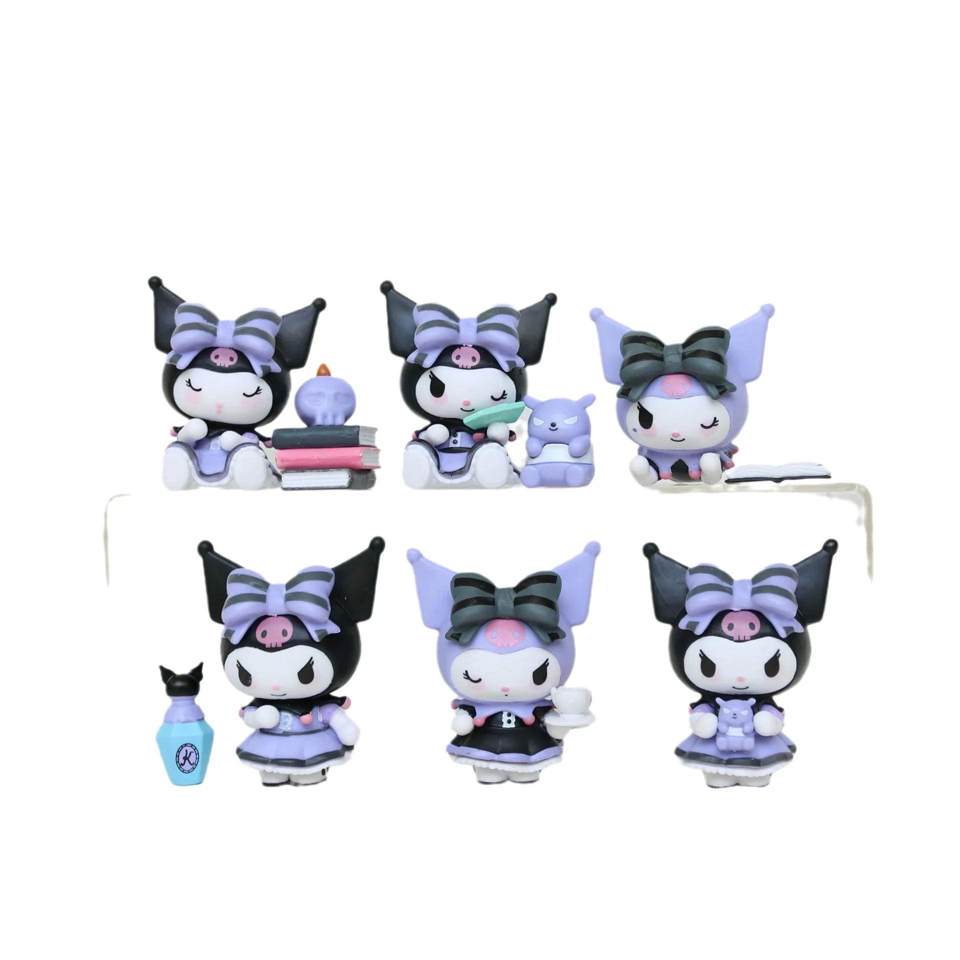 6pcs/set Sanrio Cartoon Kuromi Lucky Divination Series Anime GK Model Trendy Doll Cute Girl Gift Desktop Decoration