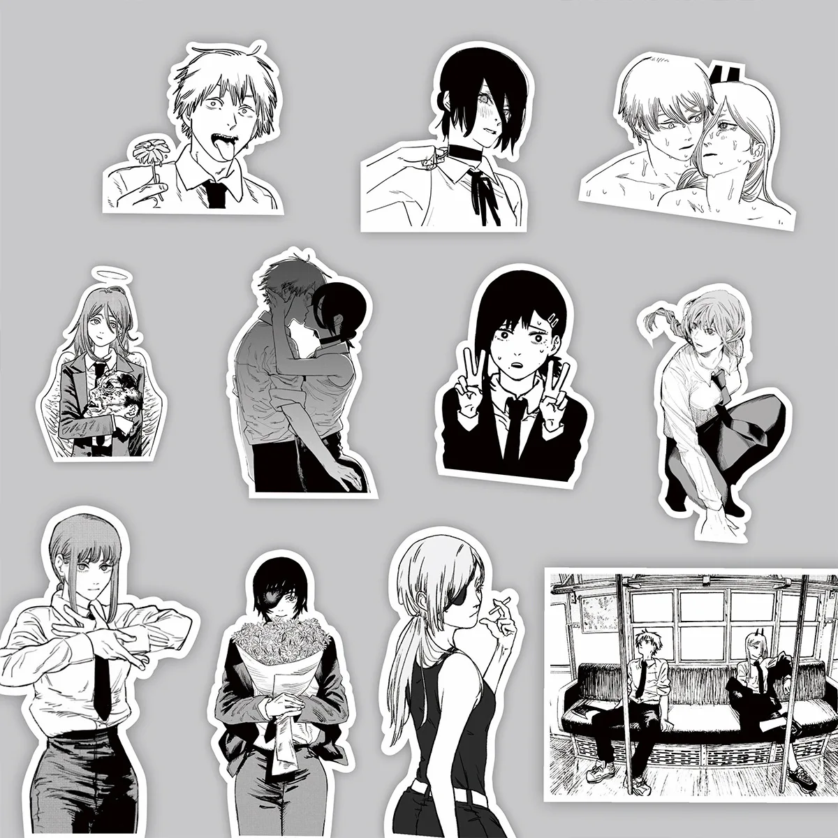 65pcs Black and White Chainsaw Man Anime Stickers DIY Laptop Phone Car Fridge Skateboard Waterproof Sticker Kids Toys