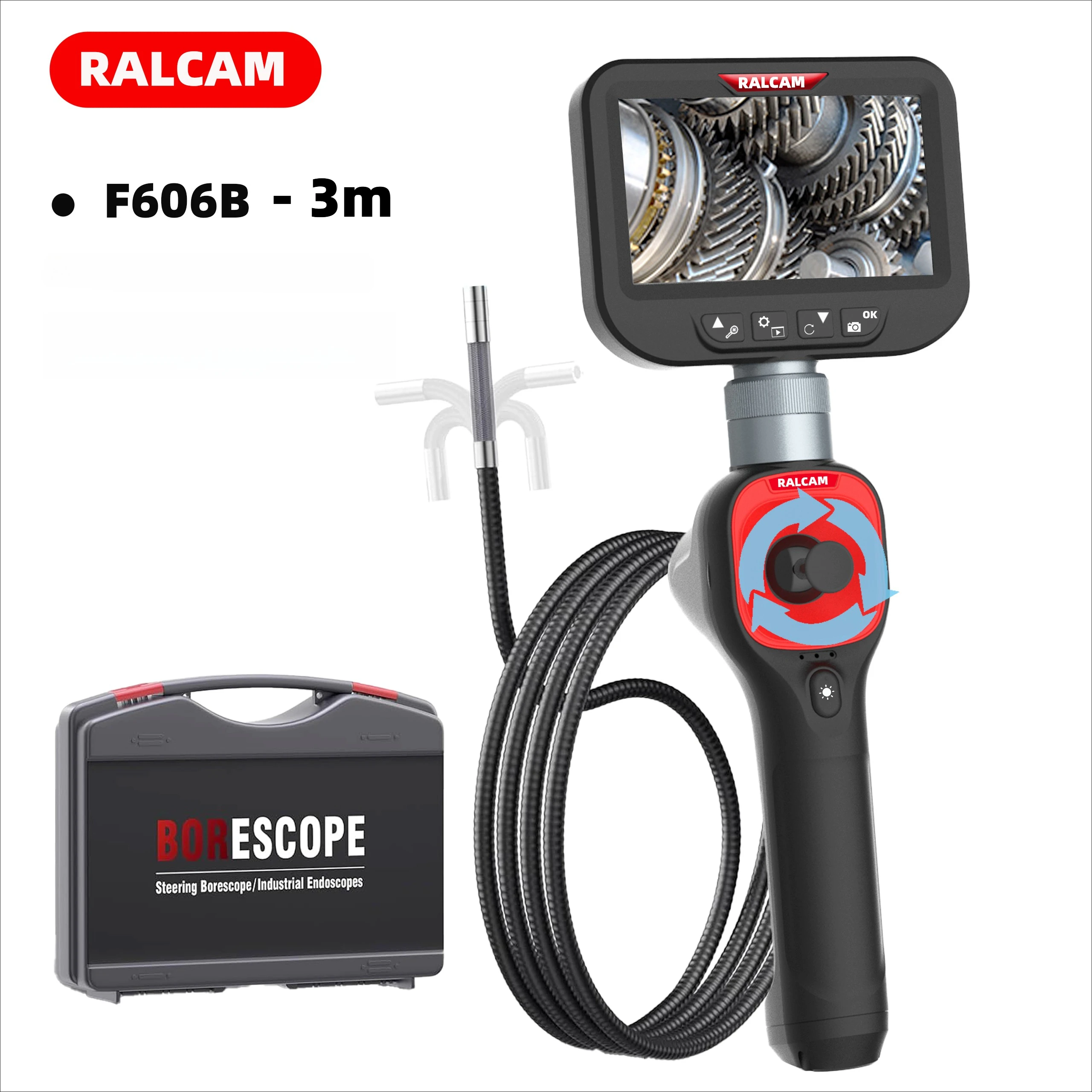 360° Articulating Borescope 6.2mm 4 Ways 3m Wires IPS Automotive Inspection Camera 6 Adjustable LED Lights