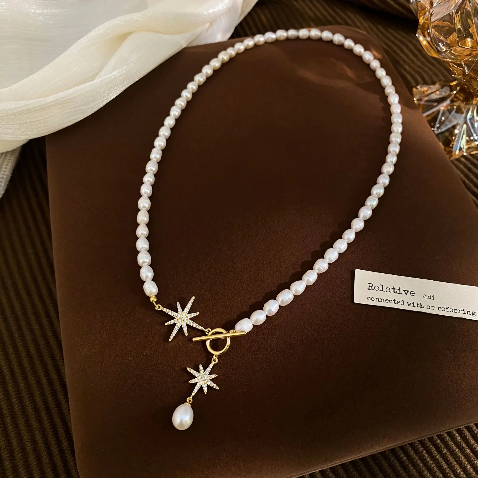 

Hot Sale Luxury Shiny Crystal Star Natural Freshwater Pearl 14K Gold Filled Girlfriend Pendant Necklace Valentine's Day Gifts