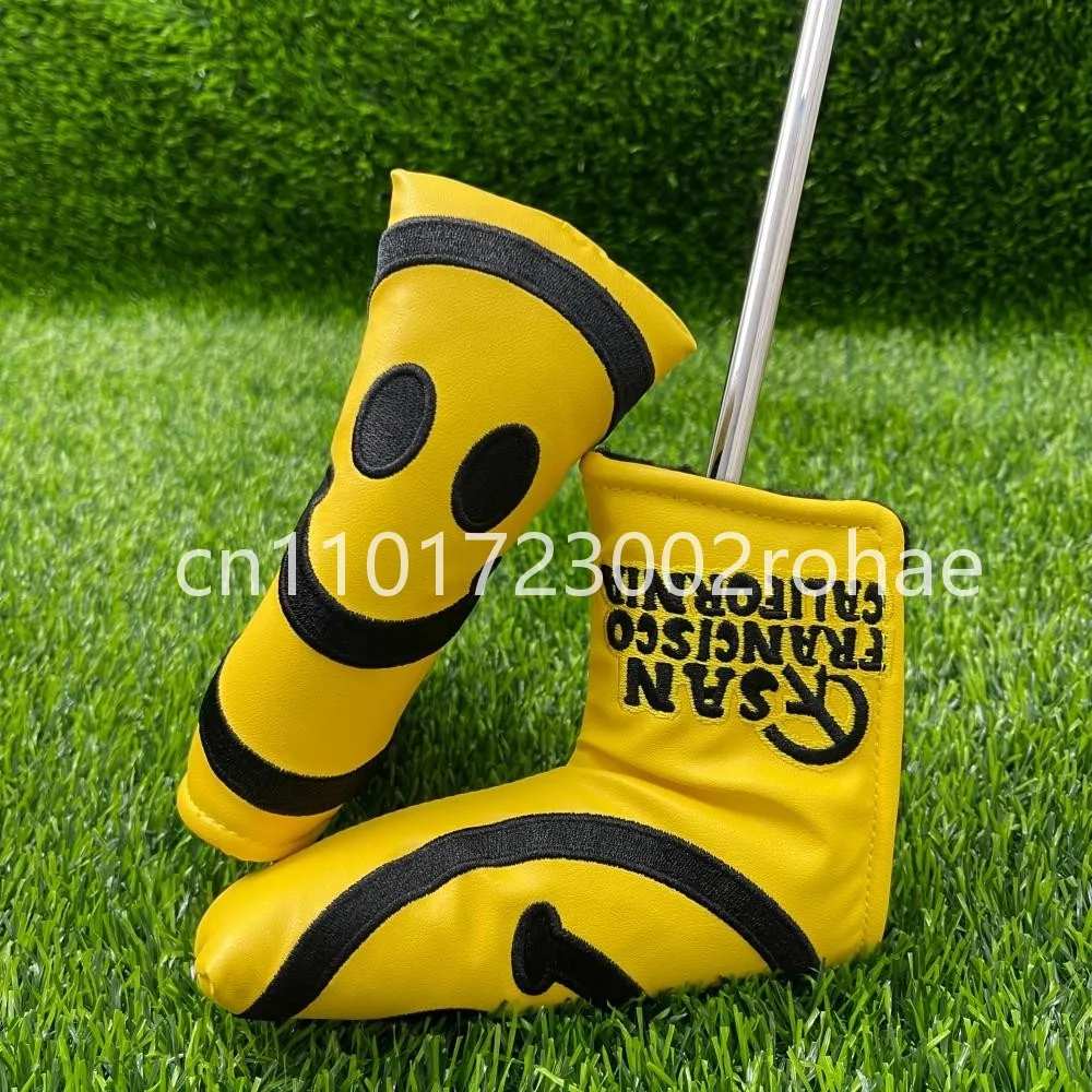 

Cheerful Yellow Smiley Mallet Putter Cover - L-Style Headcover for Golf Clubs, Durable Protection