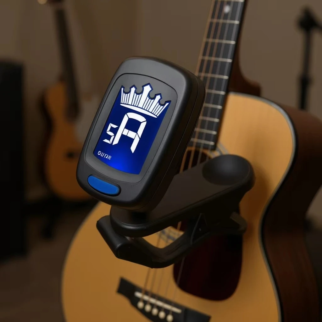 Clip-on tuner with crown display for original sounding bass, violin, ukulele for precise digital tuning