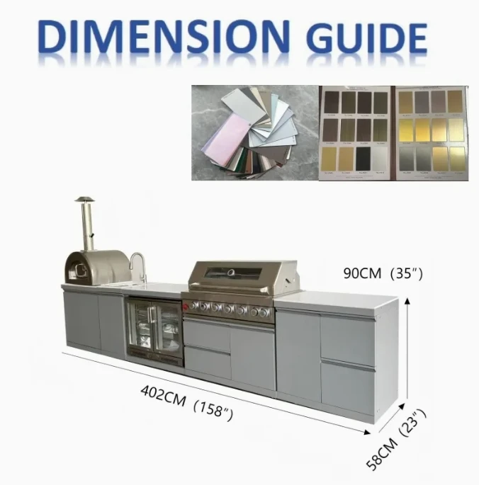 Factory Direct Custom Outdoor Kitchen Gas Burner Grill Powder Coated Stainless Steel Pizza Oven Smokeless Sink Family Parties 4