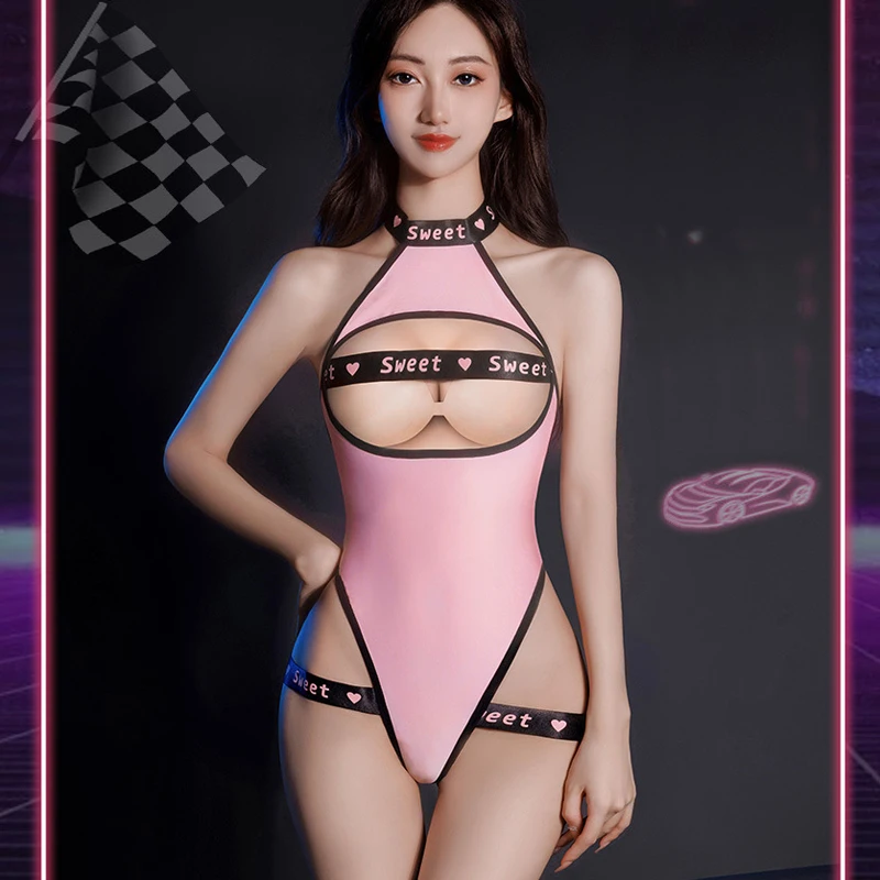 AniLV Car Model Cheerleading Sexy Uniform Cosplay Women Pink Sweet Hollow Bodysuit Temperament Pajamas Costumes