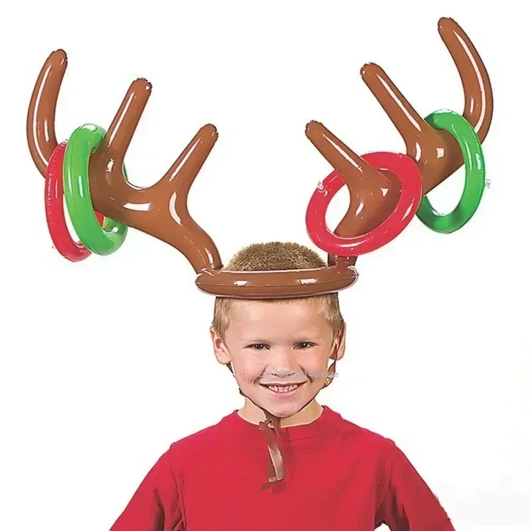 Christmas Inflatable Reindeer Antler Hat Ring Toss Funny Family Game Kids Gift Toy Xmas Party Supplies 2024 Christmas Home Decor