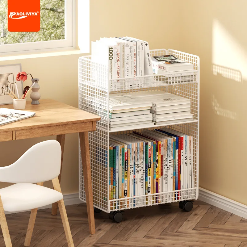 Aoliviya Storage Rack under the Table Dormitory Desk Side Bookshelf Movable with Wheels Floor Desk Side Trolley Picture Book Sto