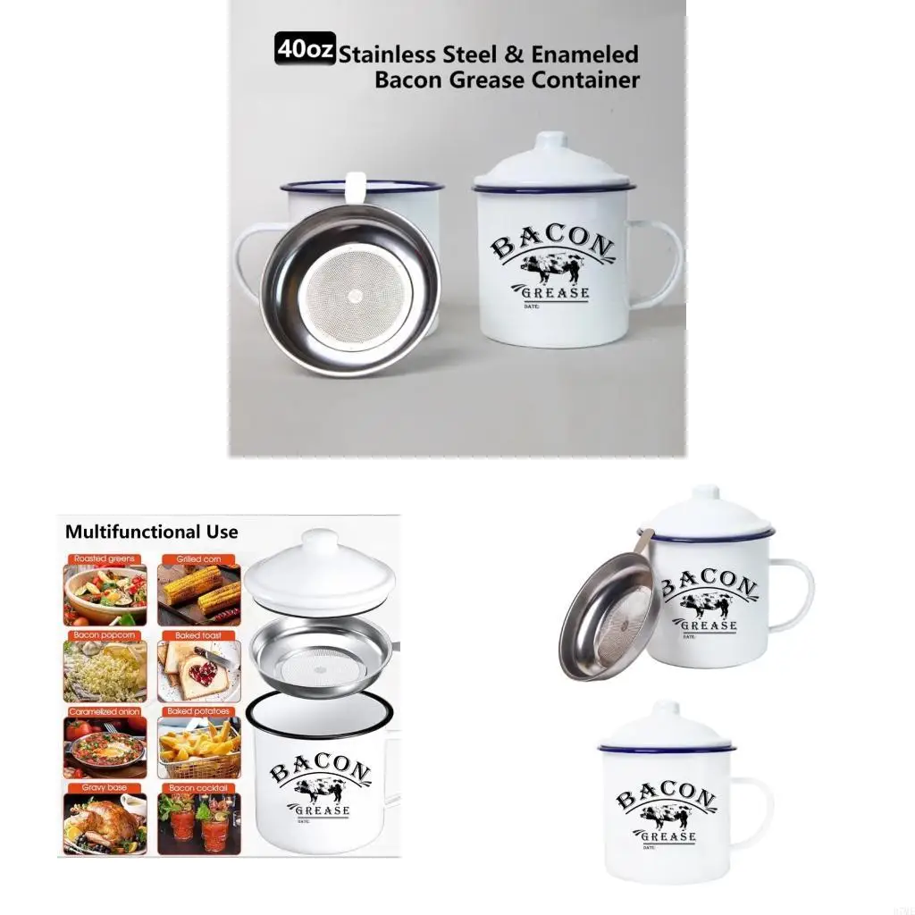 37ME Classical White Enamel Pig Oil Jar With Double Handle 1200ML Capacity Traditional Coating Cookware For Home Use