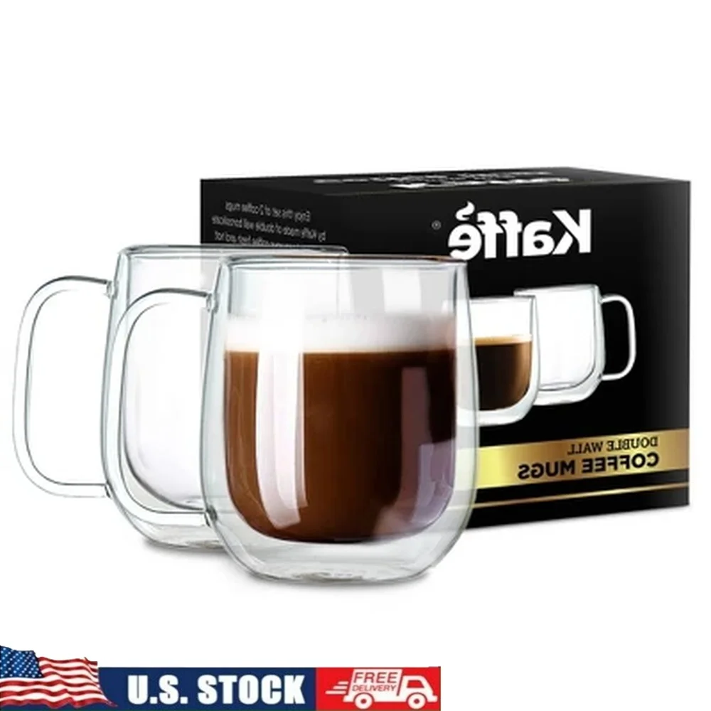 

Double Wall Borosilicate Glass Coffee Mug Set of 2 Dishwasher Safe Elegant Hot Beverage Cups Thermal Shock Resistant