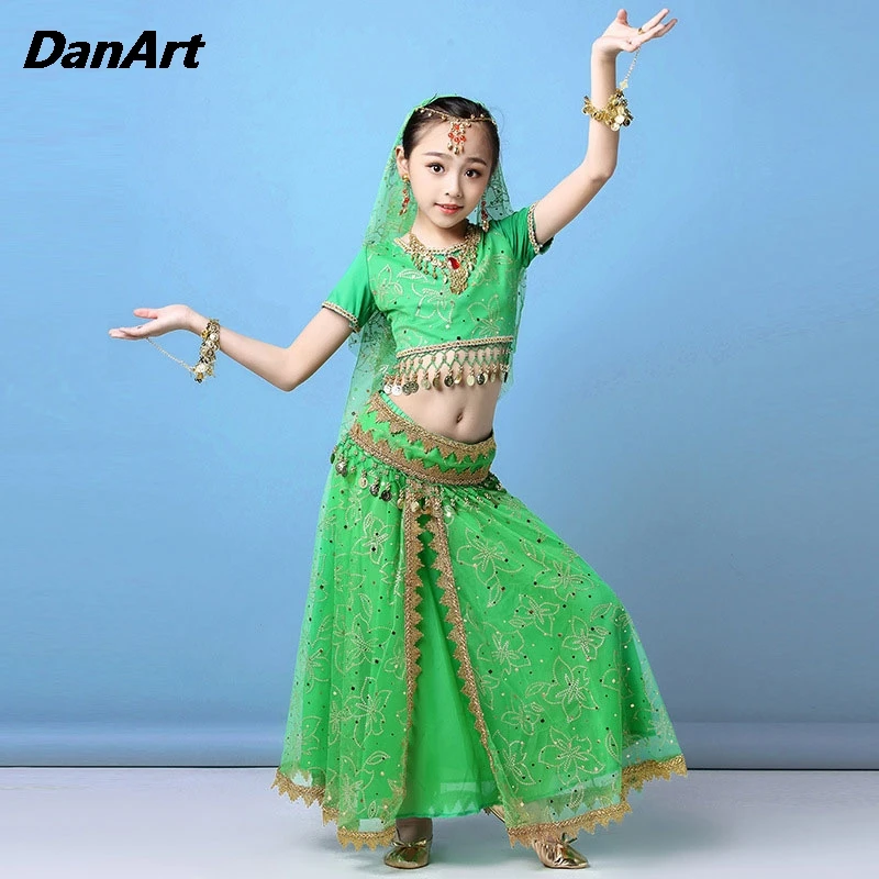 New Indian Dance Sari Costume New Performance Clothing Tianzhu Girls Xinjiang Ethnic Set Children's Bollywood Dress