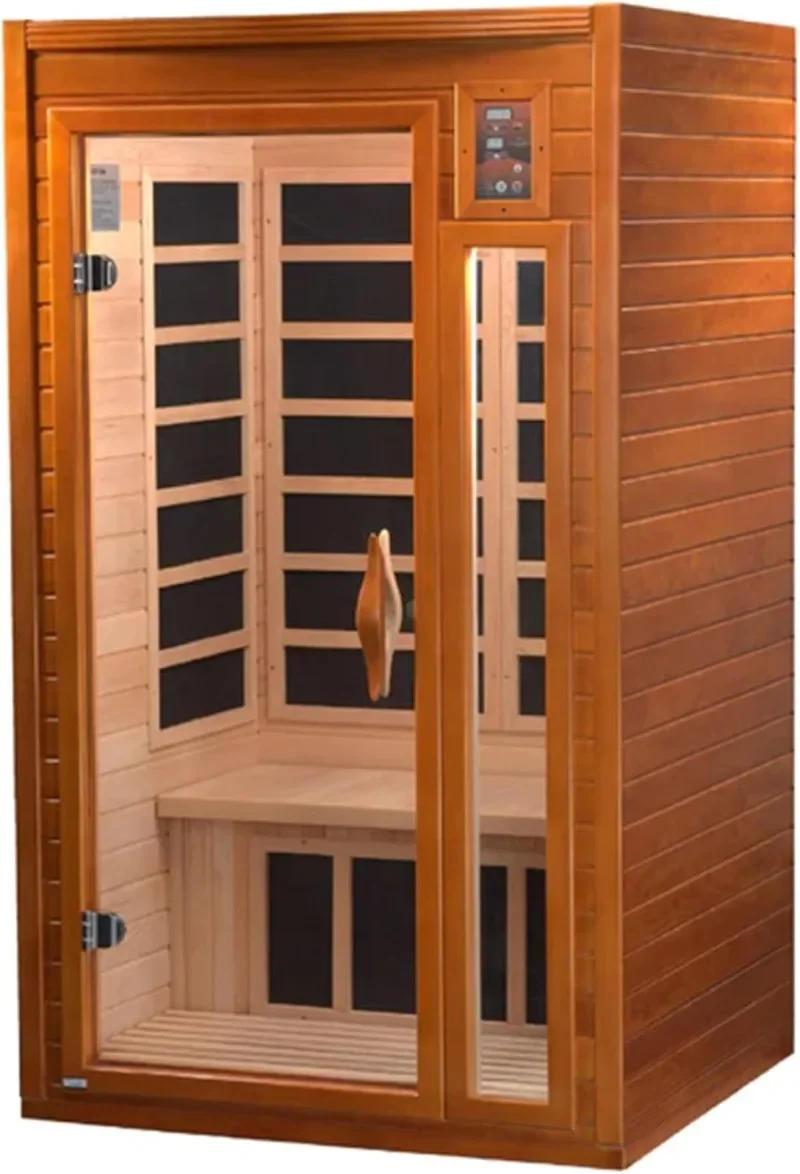 1 to 2 Person Hemlock Wood Low EMF FAR Infrared Sauna For Home with LED Control Panel and Tempered Glass Door -Curbside Delivery