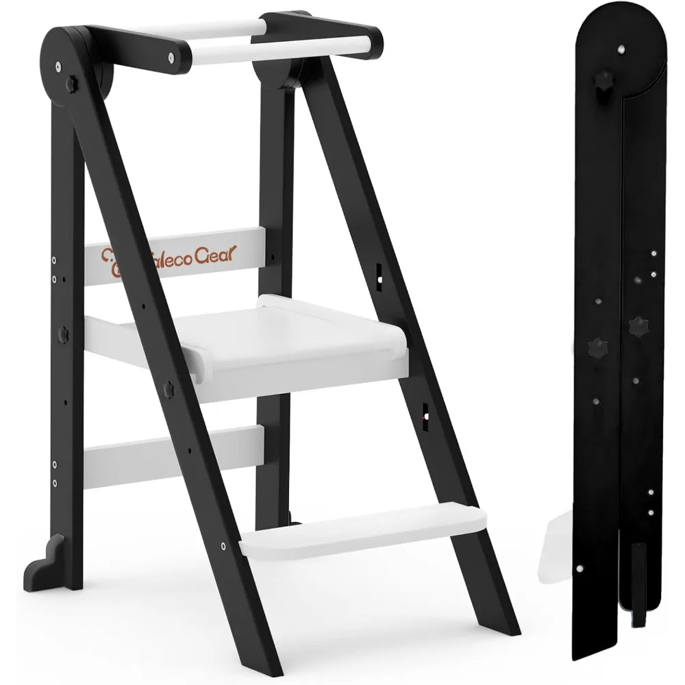 

Taleco Gear Foldable Toddler Kitchen Stool Helper, Tower with 3 Adjustable Height, Wooden Toddler Step Stool, Collapsible Tower,