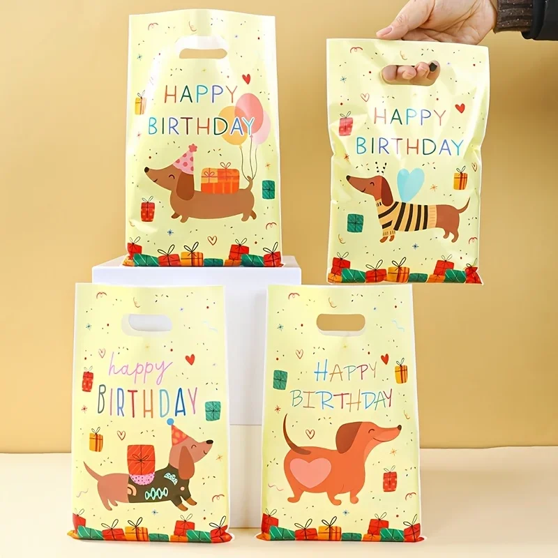 50 Pcs Birthday Gift Bags, Dachshund Themed Tote Bags, Birthday Party Supplies Favor Bags, Baby Shower Event Gift Packaging Bags
