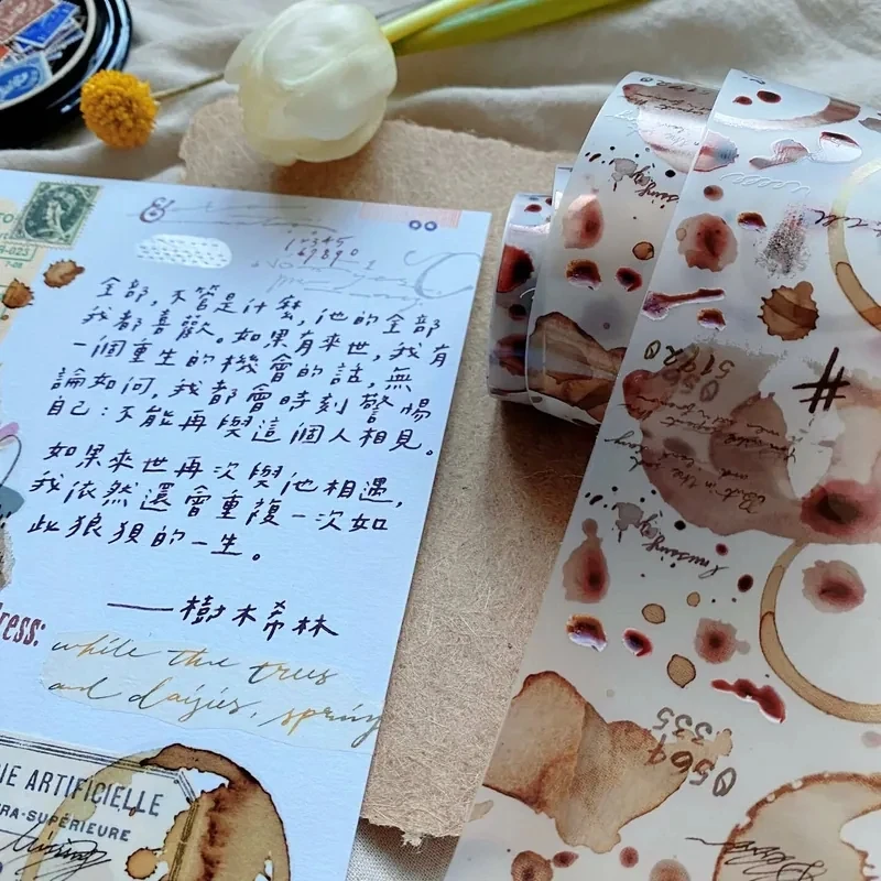 Shiwu Studio Love Cocoa Coffee Stain Tape, Fita PET Washi para Fazer Cartão, Adesivo Decorativo DIY Scrapbooking