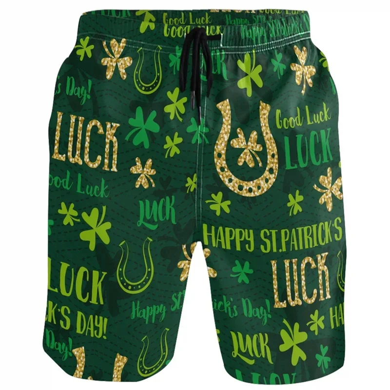 Cartoon Lucky Clover Pattern Short Pants Men Animal Ice Cream 3D Print Board Shorts Summer Casual Hawaii Beach Surf Swim Trunks