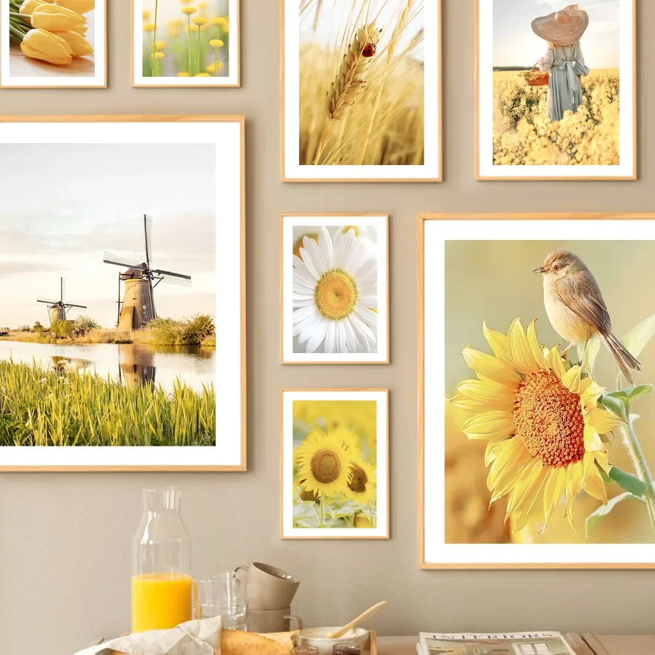 

Flower Field Girl Sunflower Windmill Wall Art Canvas Painting Nordic Posters And Prints Landscape Pictures For Living Room Decor