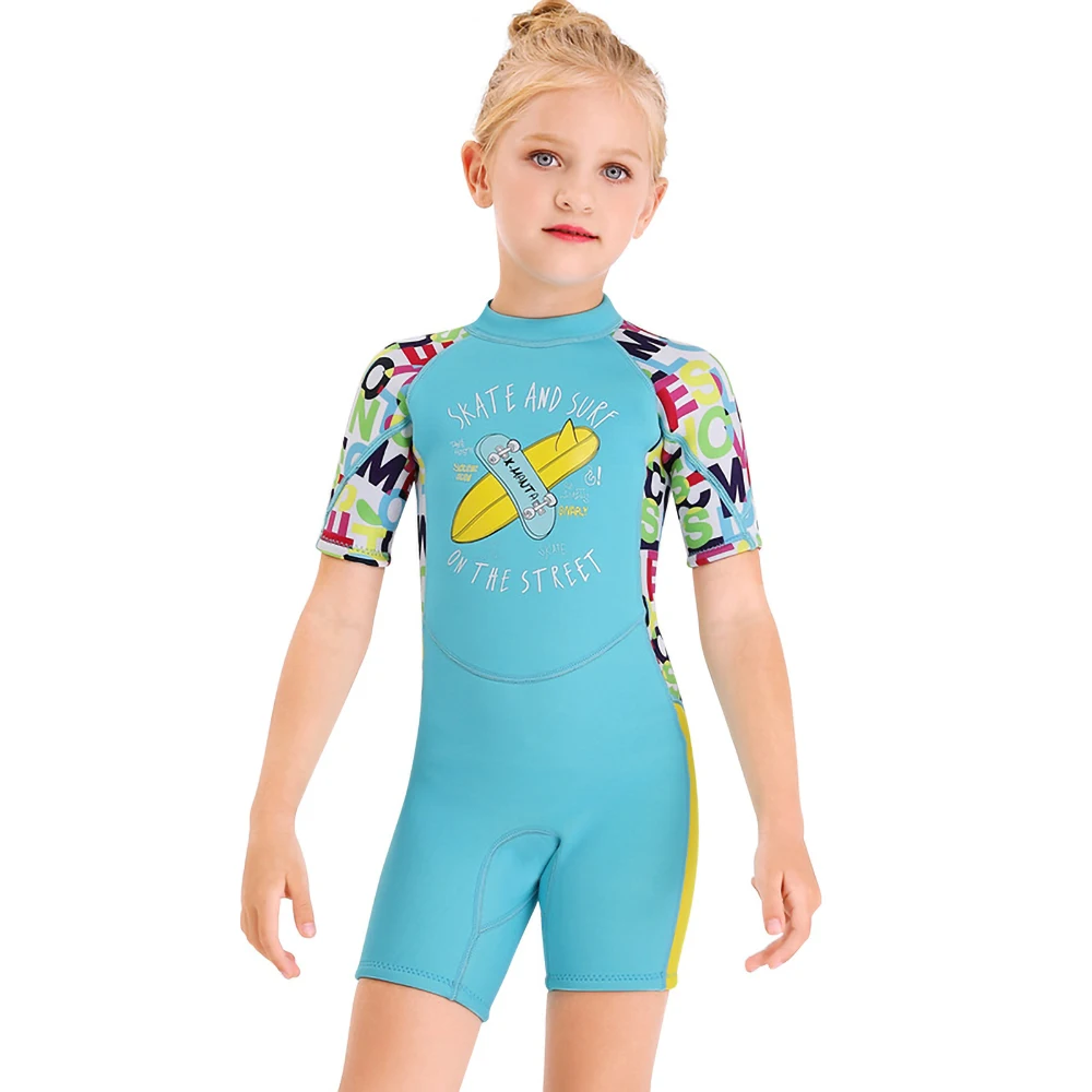 Boys Girl 2.5mm Neoprene Wetsuit Back Zip Anti-cold Swimsuit Short Sleeve Swimming Diving Snorkelling Bathing Suit Swimming Pool