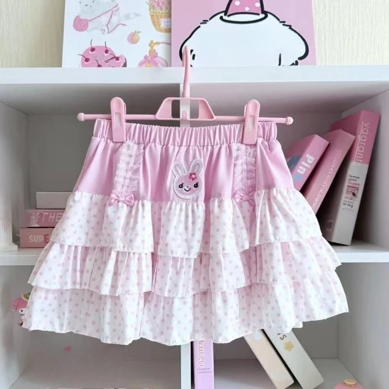 لوليتا طباعة القمم القوس كعكة بلوزة Y2K JK لوليتا اليابان Kawaii فتاة لطيف الحلو الدانتيل تي شيرت ألف خط تقسم كعكة تنورة جديد شيك