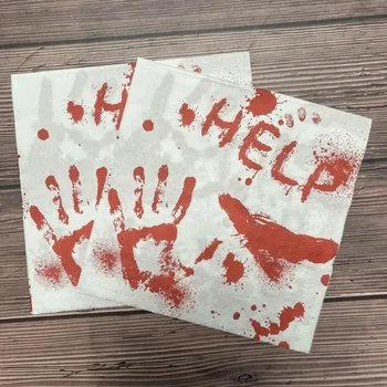 20 sztuk Halloween Party czerwony wzór odcisku dłoni serwetki dekoracja otoczenia papierowe podkładki restauracja kieliszki do wina papier kwiatowy