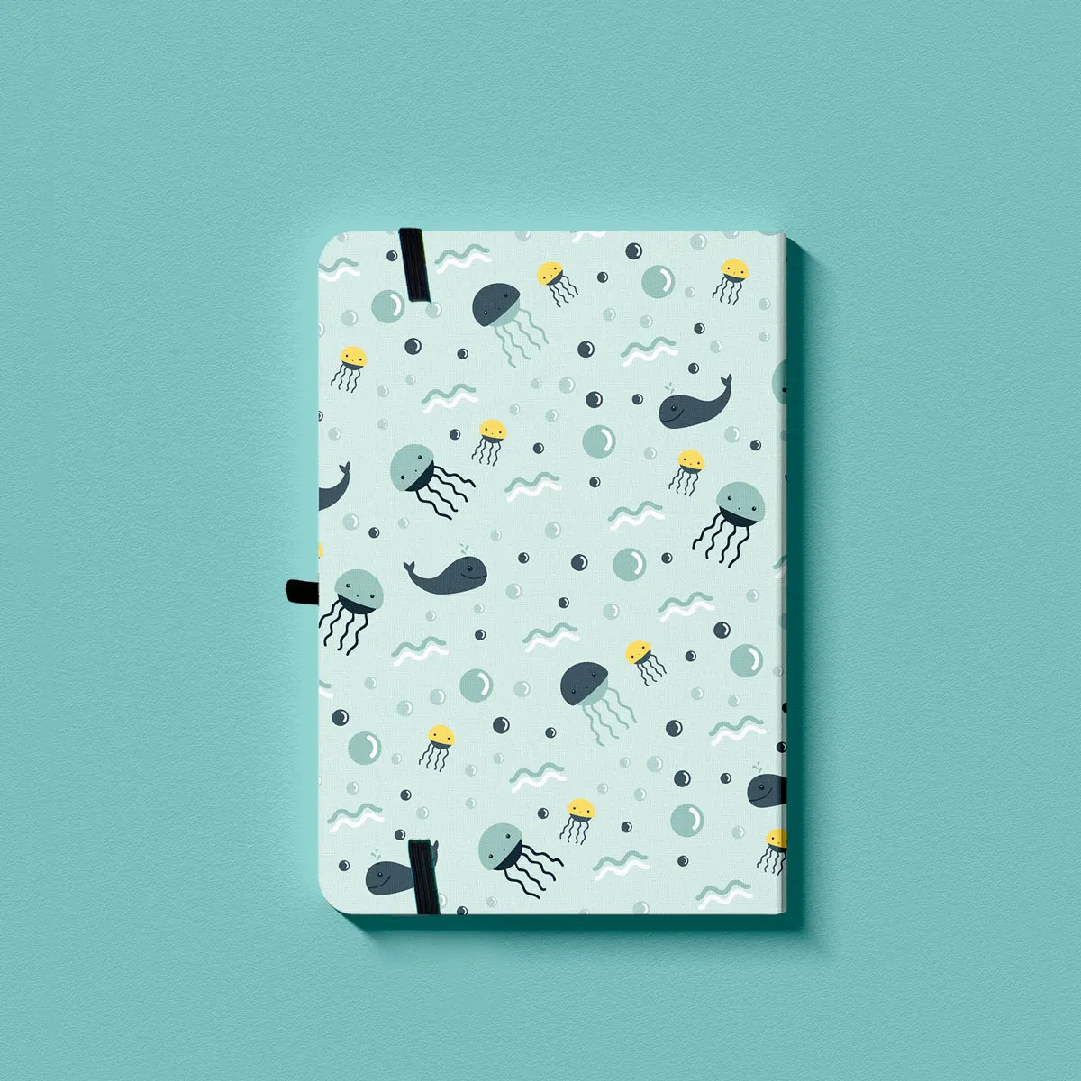 Whale and Jellyfish Bullet Dotted Journal A5 160gsm Elastic Band Bujo Hardcover Notebook