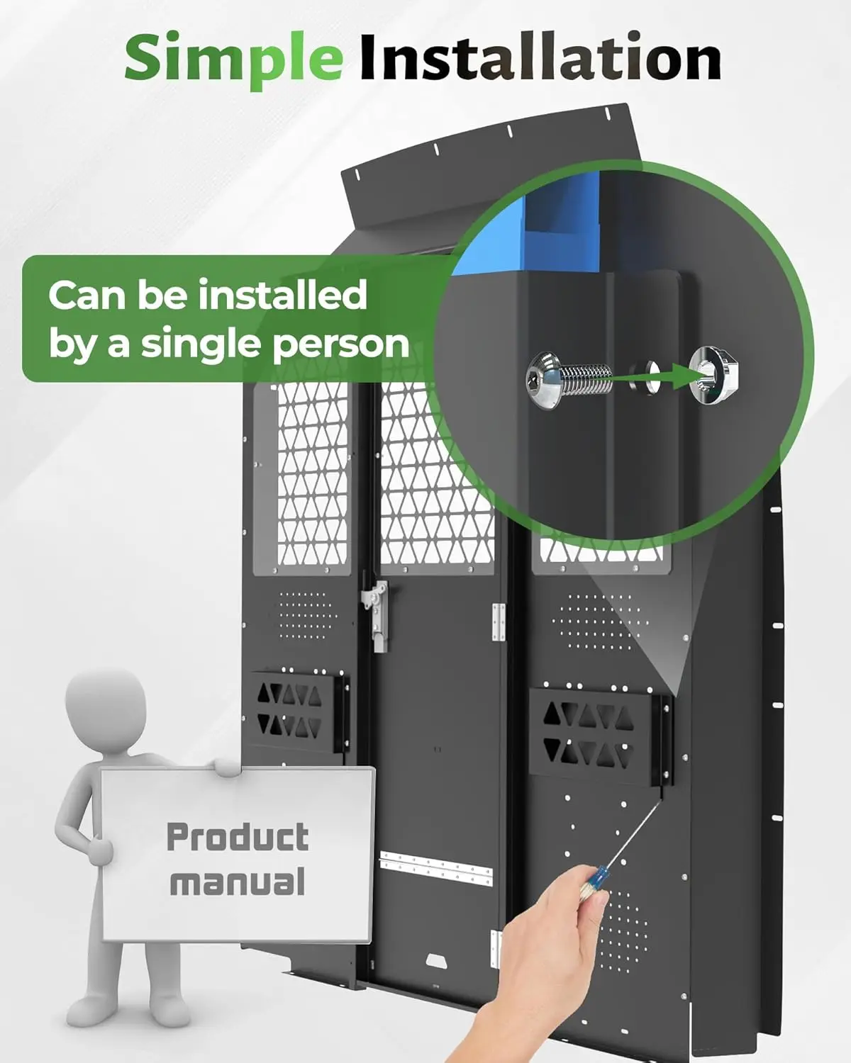 CargoVanPartition, cloison de séparation VanSafety adaptée au toit haut Ford Transit 150 250 350, avec serrure de porte et panneau acrylique, noir