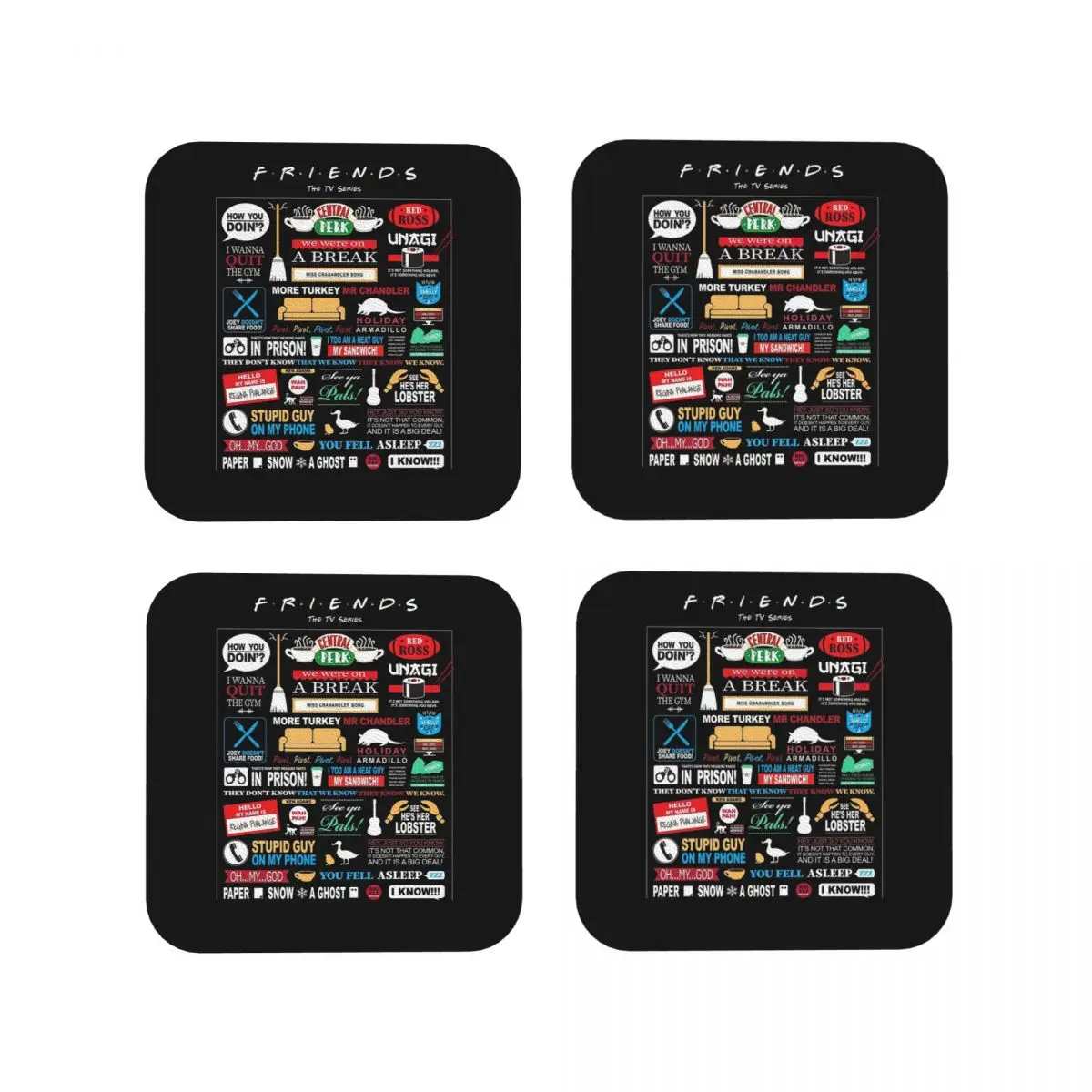 Friends Qu Coasters Kitchen Placemats Waterproof Insulation Cup Coffee Mats For Decor Home Tableware Pads Set of 4