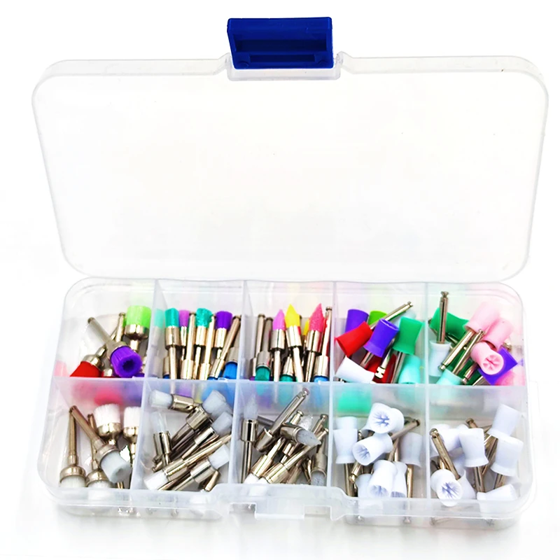 

90PCS/Box Dental Polishing Cup Brush Set Flat Sharp Bowl Shape Head Dentistry Contra Angle Low Speed Polisher