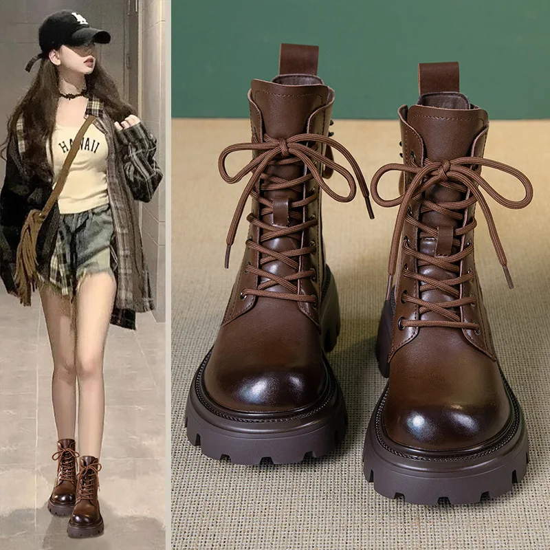 

Короткие сапоги 2021, осенне-зимние ботинки из натуральной кожи в британском стиле, увеличивающие рост, модные и универсальные короткие сапоги.