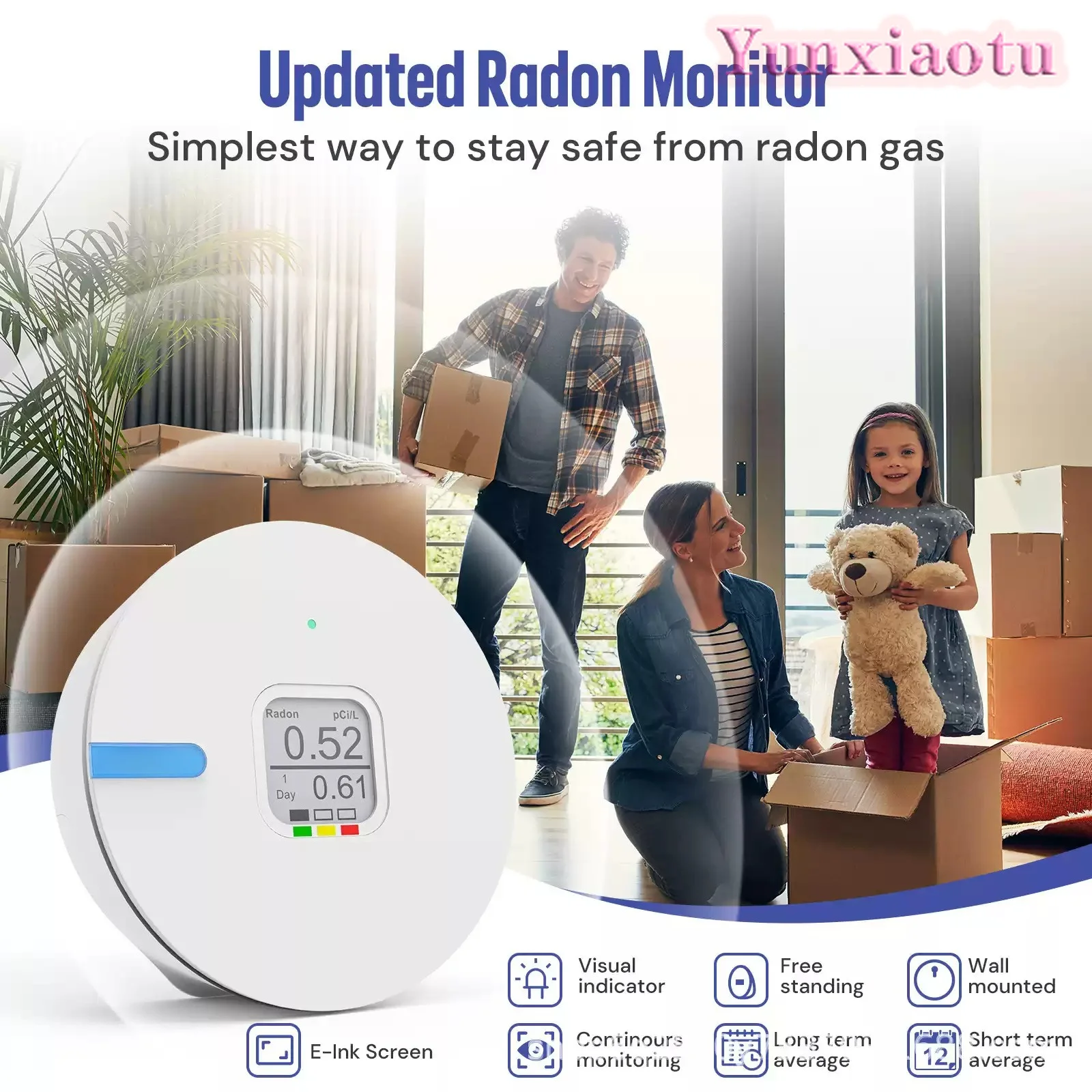 Radon Gas Detector, Passive Diffusion Chamber Radon Concentration Monitor for Indoor Air Testing