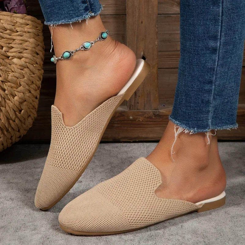 Pointed Half Slippers for Women 2024 Autumn New Female Casual Slip-On Flat Walking Shoes Woman Lightweight Non Slip Casual Shoes