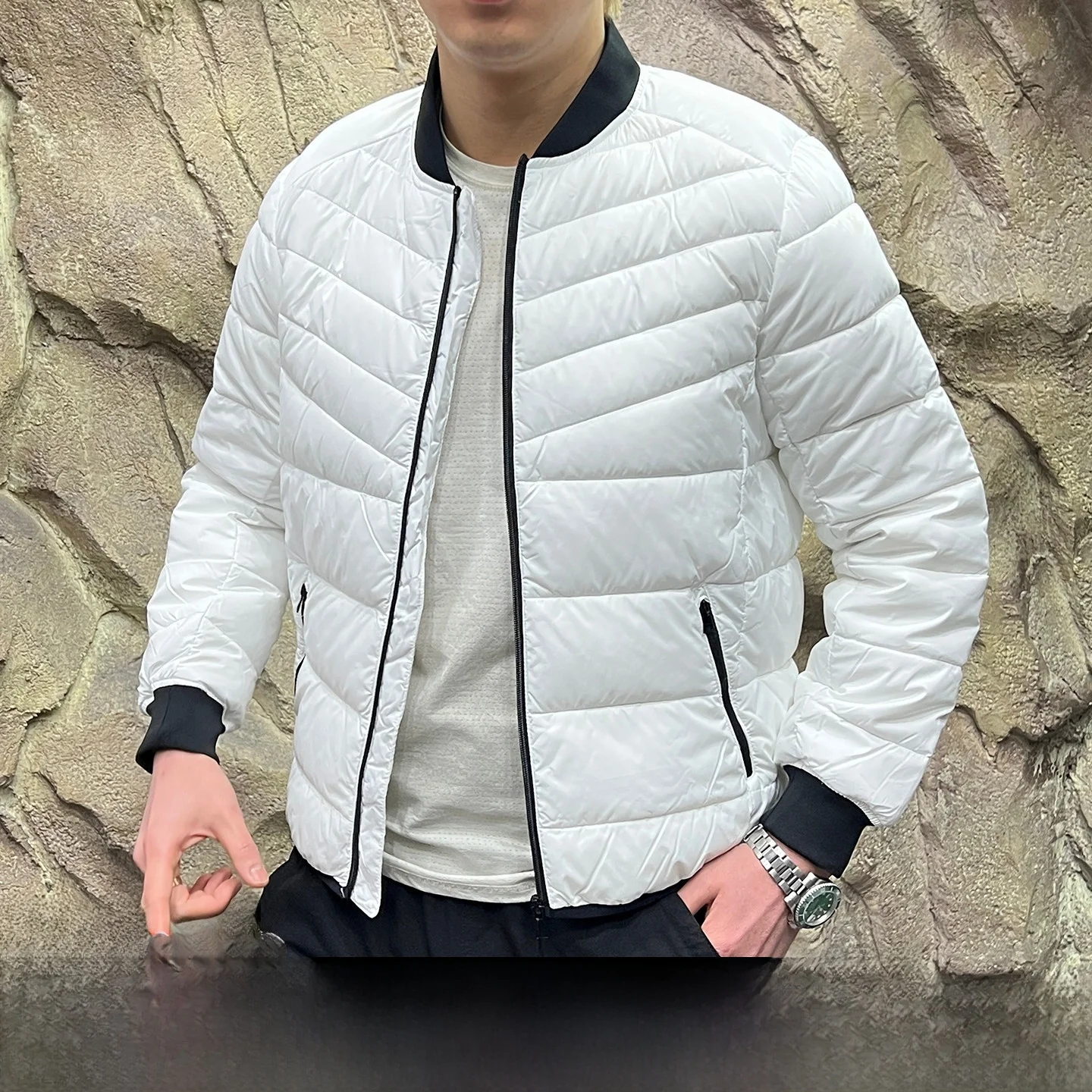 

Dynamic Lightweight Thermal Cotton Jacket Men's Quilted Baseball Collar Coat Standard Fit CleanFit Long Sleeve Warmth Casual