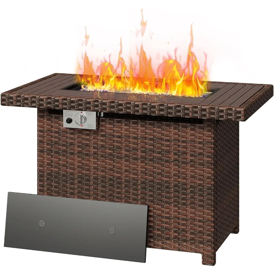 

44 Propane Fire Pit Table with 60000 BTU Output for Outdoor Patio Use Features Removable Lid and Waterproof Cover Includes Lava