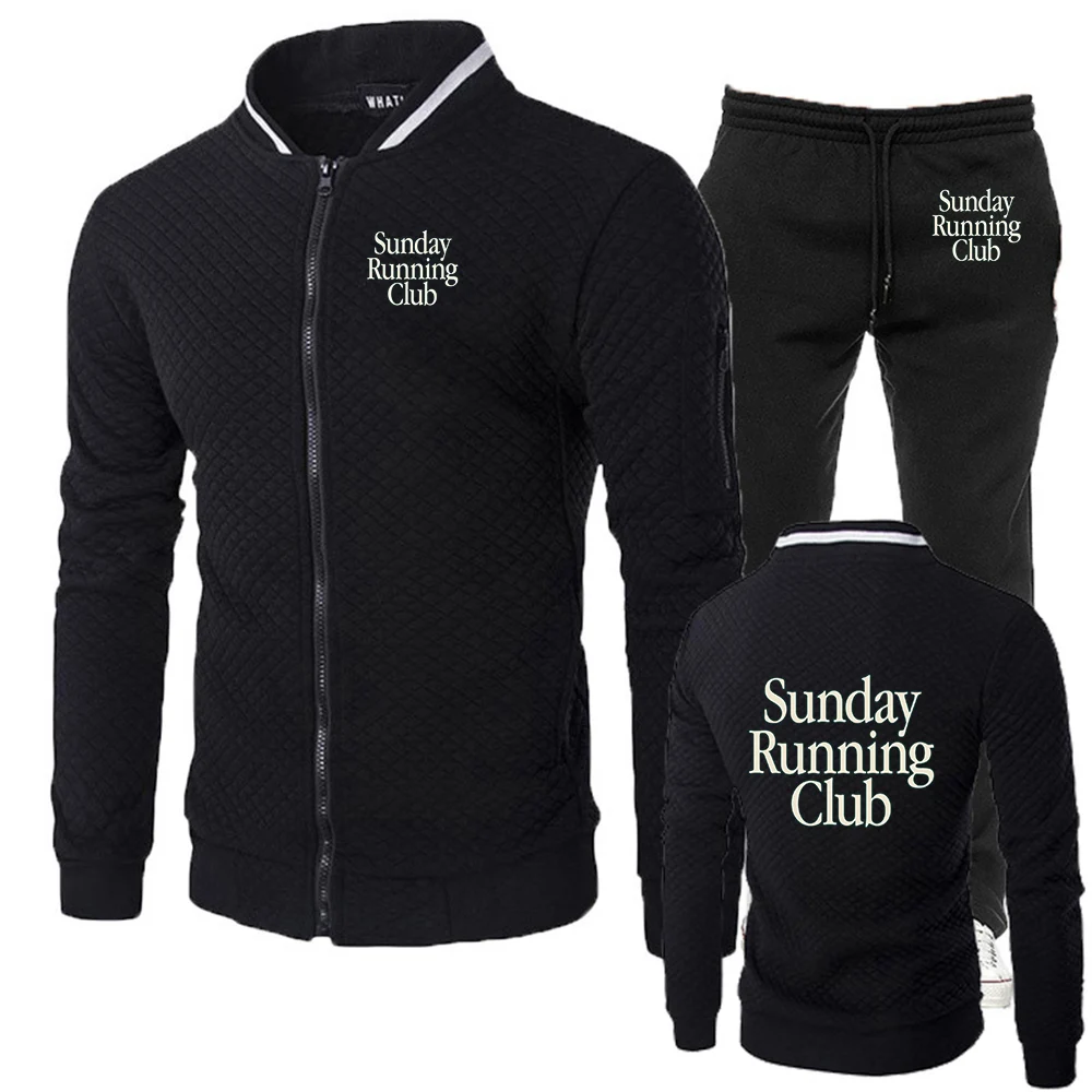 

2026 sunday running club Print Spring And Autumn Man's New Silm Color Zipper Fashion Jacket + Casual Sweatpants Suit
