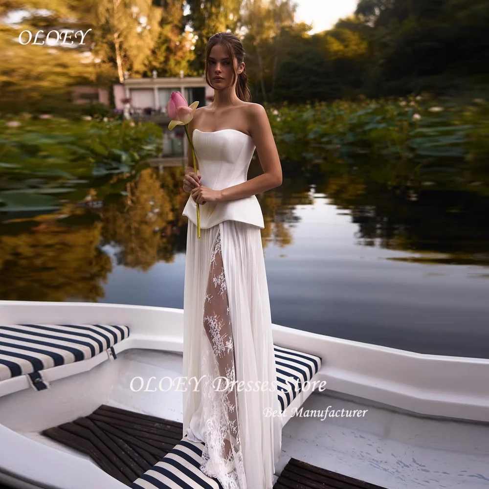 

OLOEY Lace Wedding Dress Sweetheart Split A-line Bride Gown Long Sleeve Customized Appiques Corset Bride Dress vestidos de novia