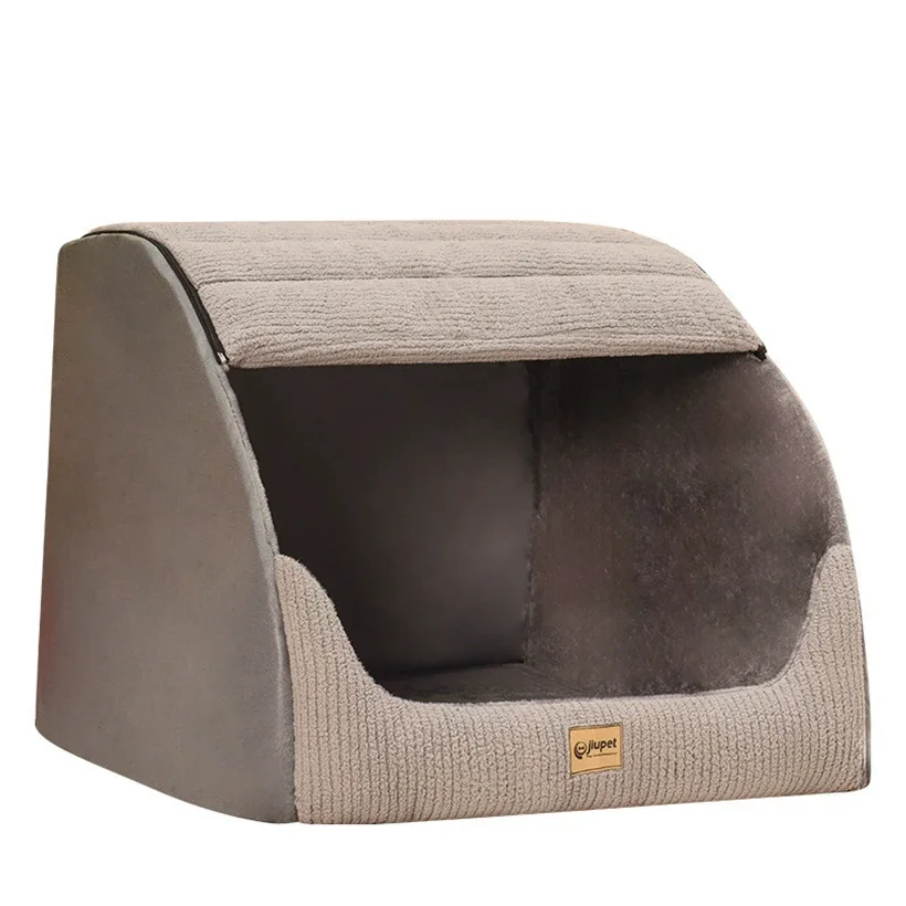Cama suave y acogedora para perros y gatos con orificio extraíble, caseta cálida para gatos, tapete antideslizante, casa de invi