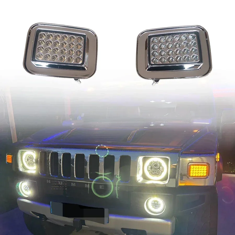 For 2003-2008 Hummer H2 LED Parking/Signal Lamp Front Bumper Sides Covers Chrome Turn Signal