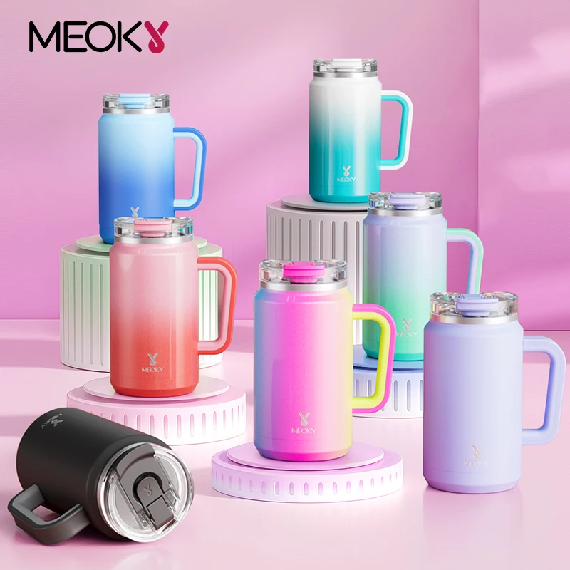 

Meoky 32oz Cup Vacuum Tumbler with Soft Handle Multi-Style Stainless Steel Portable Coffee Cup Leak-proof Insulated Water Bottle