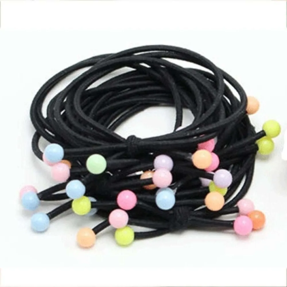 5pcs Cherry Red Bean Black Headband High Elastic 3 Layer Knotted Korean Hair Ring No Harm Cute Rubber Band