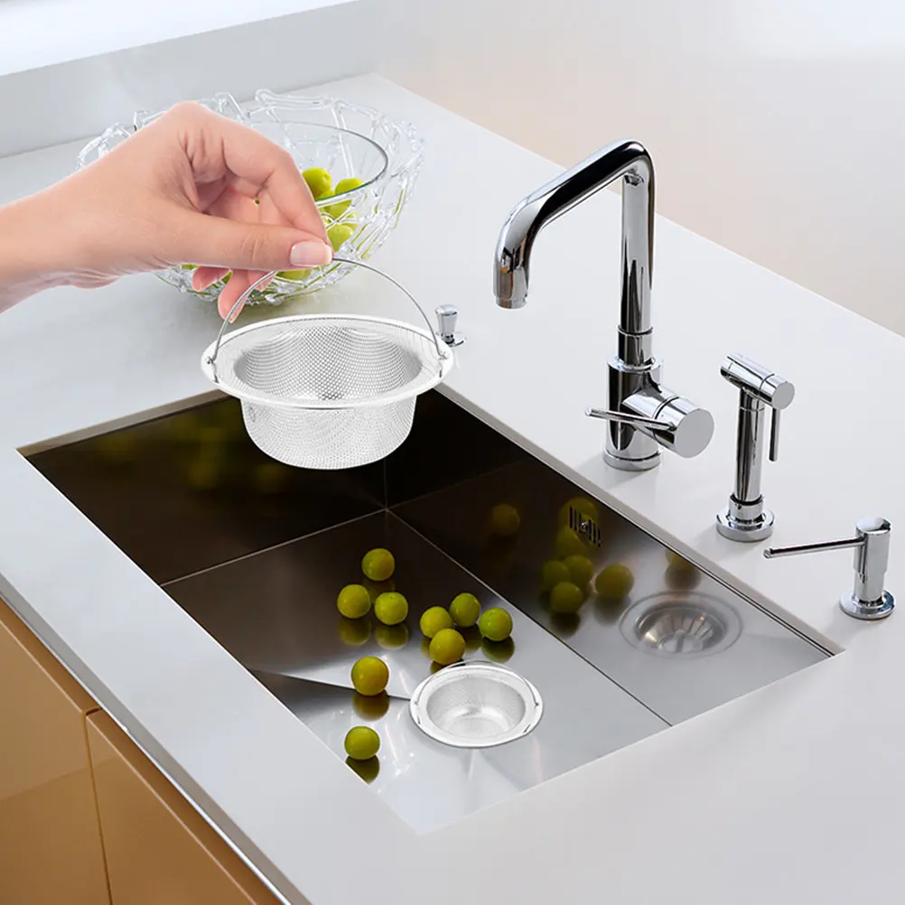 

2Pcs Stainless Steel Sink Strainer Basket for Kitchen Bathroom 8-9.5cm Drain Hole Food Hair Debris Catcher High Density Mesh