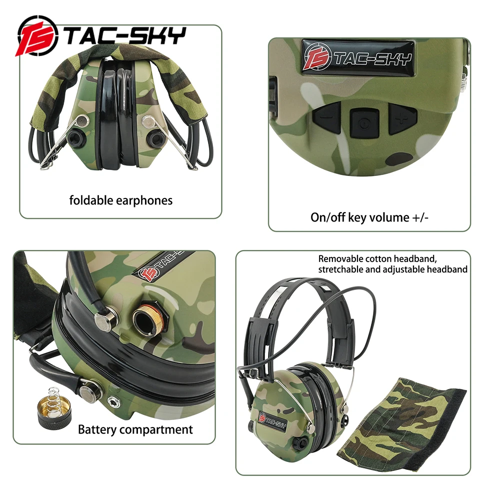 Imagem -06 - Tac-sky Removível Camuflagem Bandana Tático Tiro Eletrônico Earmuffs Sordin Ipsc Proteção Auditiva Fone de Ouvido Tático ts