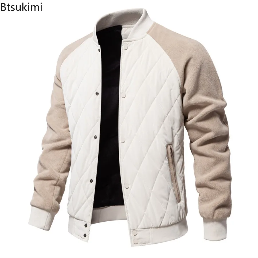 

New Autumn Winter Bomber Jackets Men's Patchwork Thick Fleece Lined Baseball Coats Fashion Warm Casual Outerwear Jackets for Men