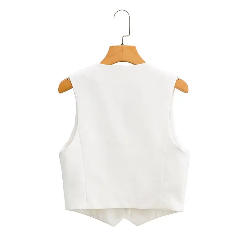 Zevity Women Fashion V Neck Single Breasted Short Vest Office Lady Sleeveless Chic White Suit Business Slim Waistcoat Tops CT556