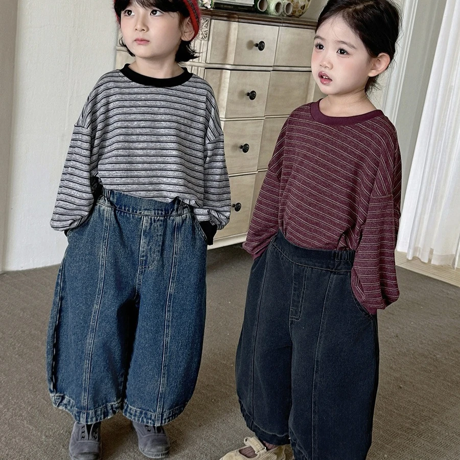 Pants 2026 Spring and Autumn New Children's Clothing Korean Boys and Girls Fashion Loose Line Nine Points Cowboy Wide Leg Pants