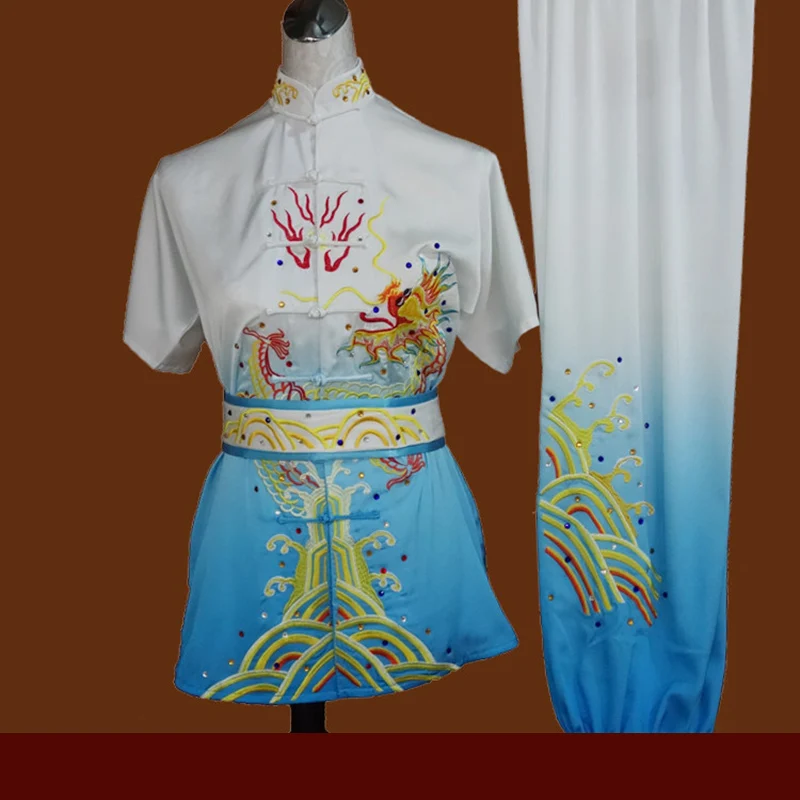 Red Wushu Performance Costume Embroidered Dragon Men Women Kung Fu Practice Suit Tai Chi Uniform Changquan Competition Custom