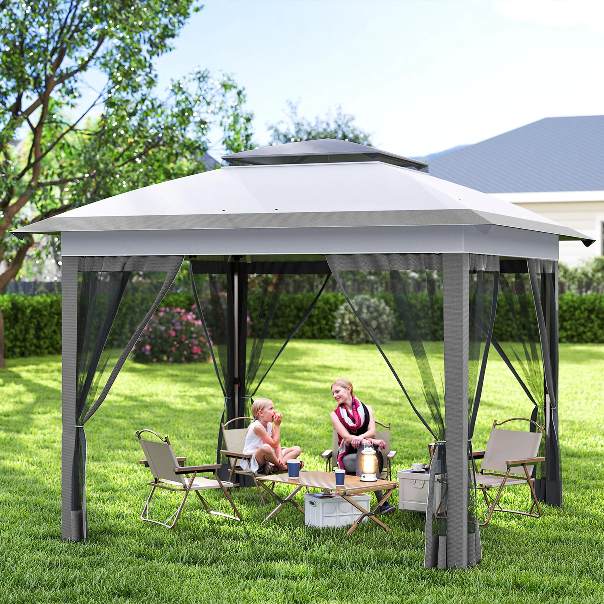 12' x 12' Pop Up Canopy Tent with Netting and Carry Bag, Instant Sun Shelter with 137 sq.ft Shade, Tents for Parties