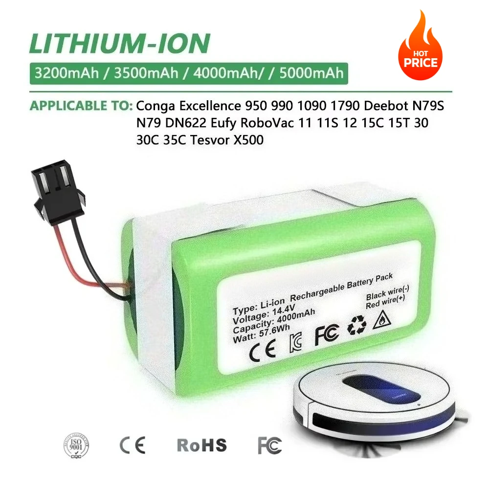

14.4V High capacity Vacuum Cleaning Robot Battery for Conga Excellence 3500 950 990 1090 1790 Deebot N79S N79 DN622 Eufy Robovac