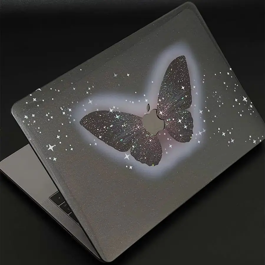 Black Butterfly Shining Laptop Cover For Macbook Air 13 15inch NEO A3404 M5 M4 A3113 A3241 A2941 A2337 Pro 14 16 M3 M2 M1 Cover