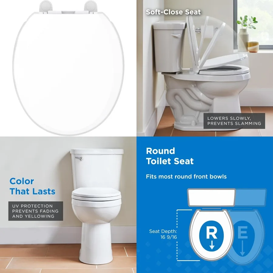 

Round Front Toilet Seat with Cover Soft Close for Bathroom Use No Slam Design for Quiet Operation Quick and Easy Installation H