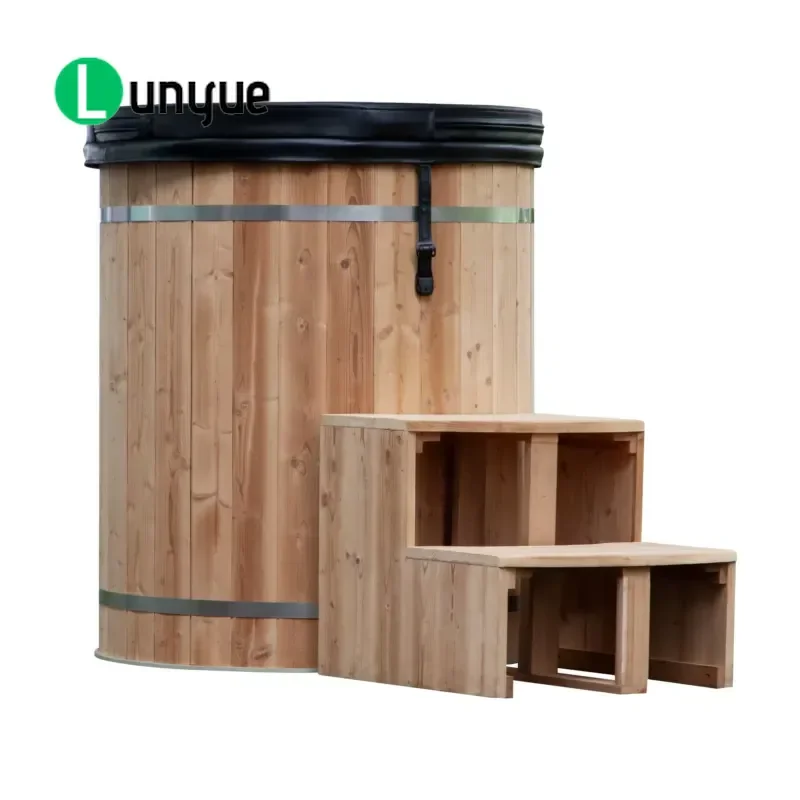 Red Cedar Wood Ice Bath Bucket Cold Water Cooling Recycling Plug Outdoor Finishing Barrel for Home Spa Wellness Recovery