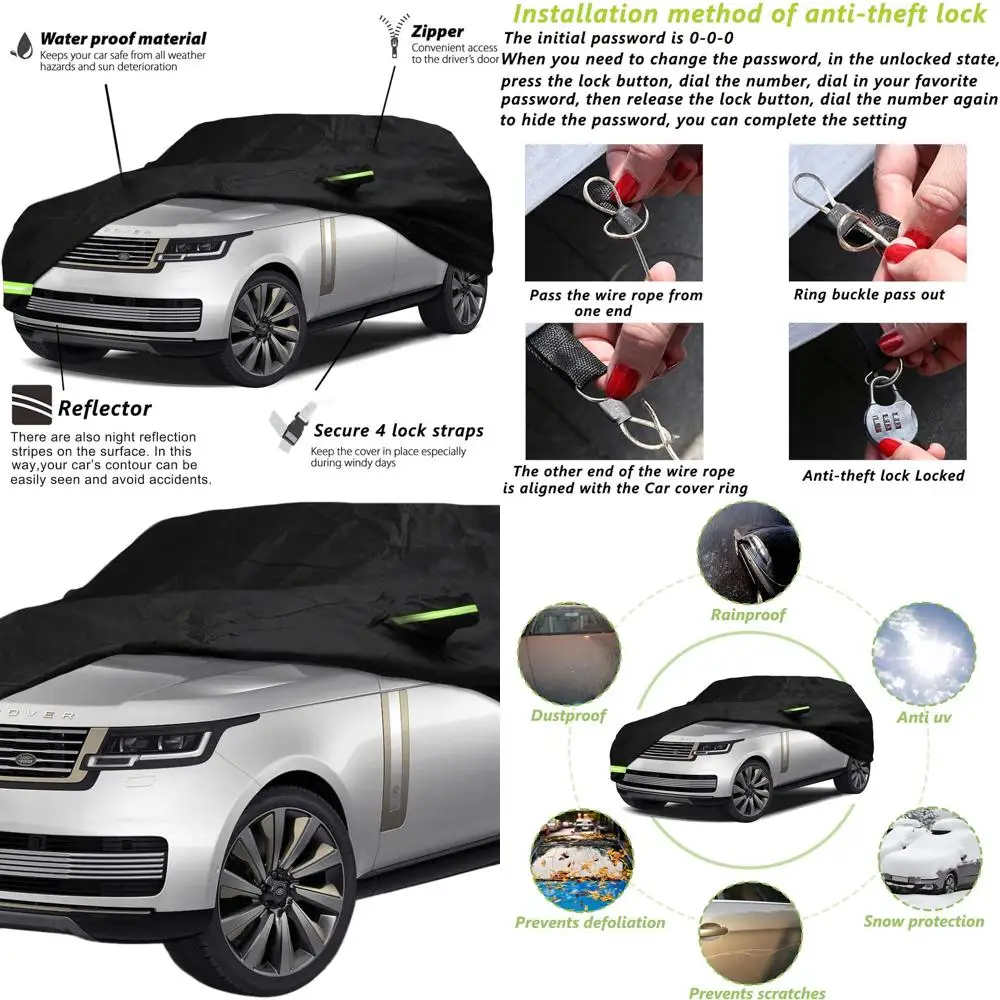 

Custom-Fit Waterproof Car Cover for 2009-2022 Land Rover Range Rover LWB, Complete Protection Against Snow, Rain, Dust, and Hail