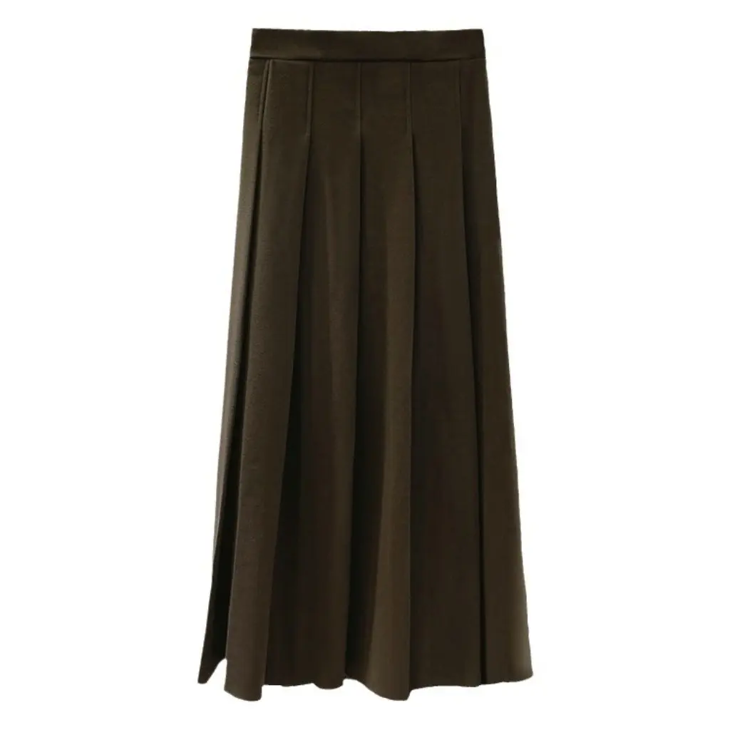 

Winter Toning Woolen Pleated Skirt Pure Color Slimming Long Skirt for Women Fashionable Elegant